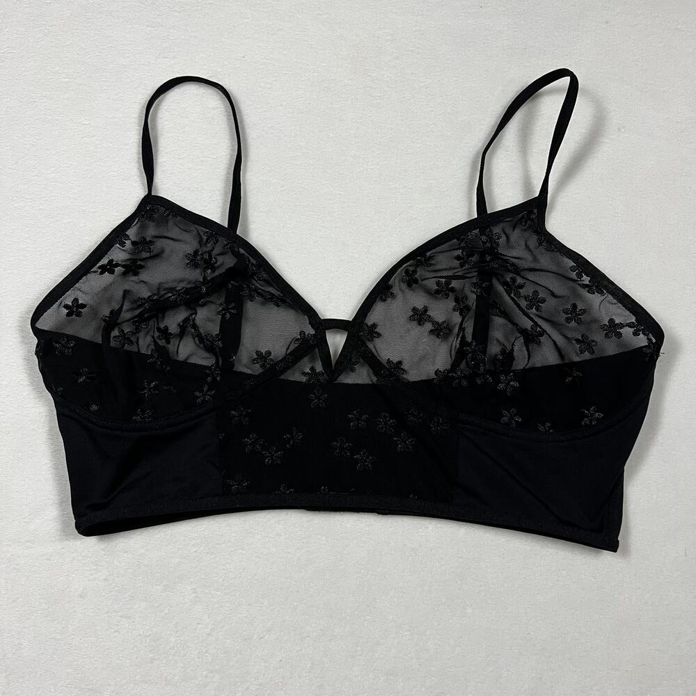 INC International Concepts Women’s sheer daisy flower black lace bralette